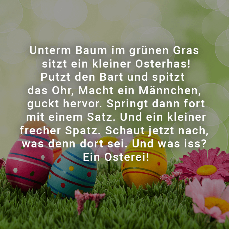 Unterm Baum im grünen Gras sitzt ein kleiner Osterhas! Putzt den Bart und spitzt das Ohr, Macht