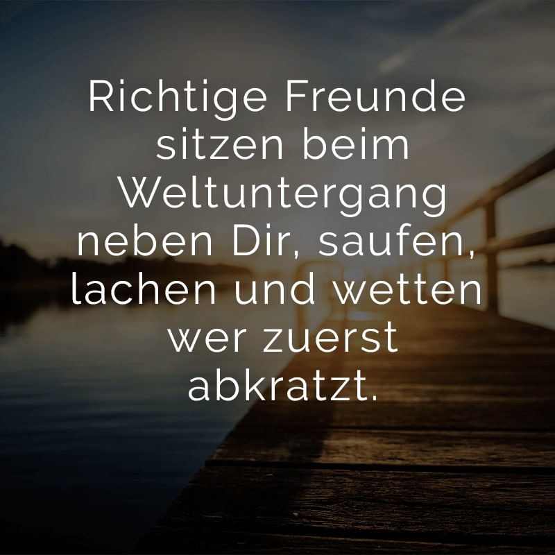 Richtige Freunde sitzen beim Weltuntergang neben Dir, saufen, lachen und wetten wer zuerst abkratzt.