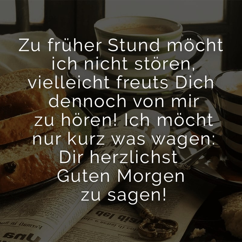 Zu früher Stund möcht ich nicht stören,
vielleicht freuts Dich dennoch von mir zu hören!
Ich möcht nur kurz was wagen:
Dir herzlichst Guten Morgen zu sagen!