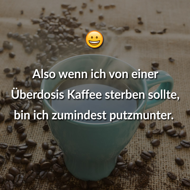 Also wenn ich von einer Überdosis Kaffee sterben sollte, bin ich zumindest putzmunter.