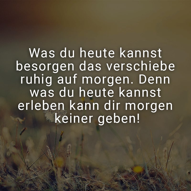 Was du heute kannst besorgen das verschiebe ruhig auf morgen. Denn was du heute kannst erleben kann dir morgen keiner geben!