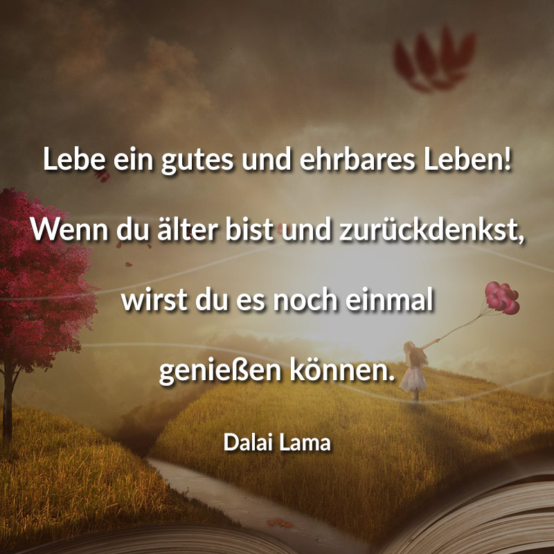 Lebe ein gutes und ehrbares Leben! Wenn du älter bist und zurückdenkst, wirst du es noch einmal genießen können. (Dalai Lama)