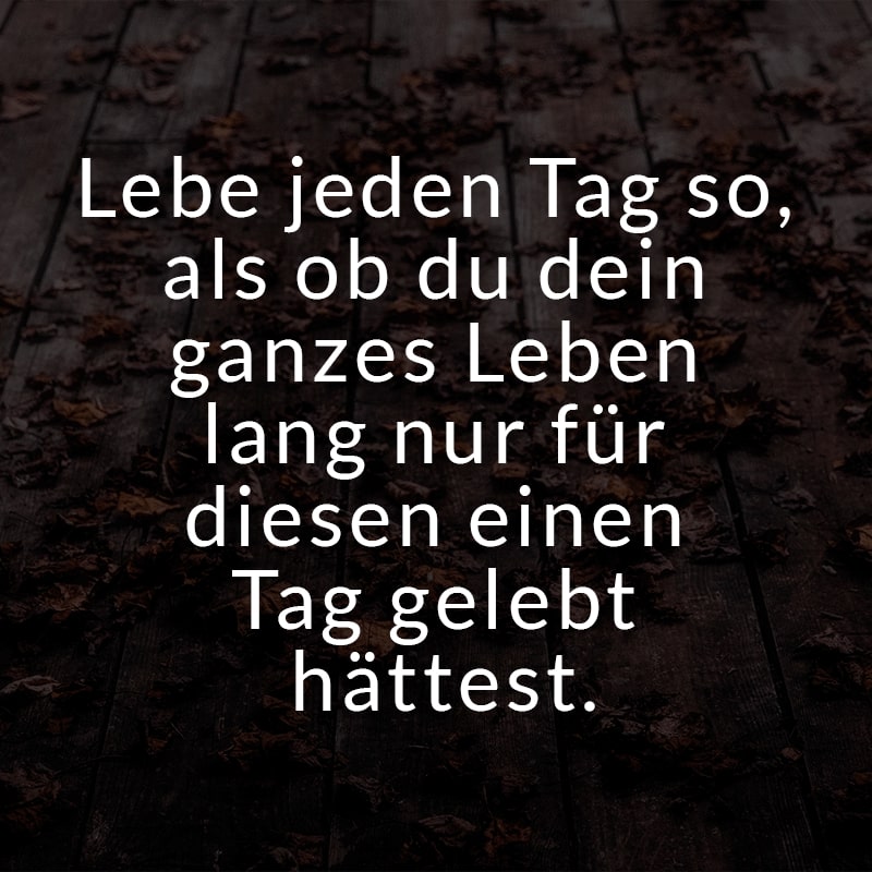 Lebe jeden Tag so, als ob du dein ganzes Leben lang nur für diesen einen Tag gelebt hättest.