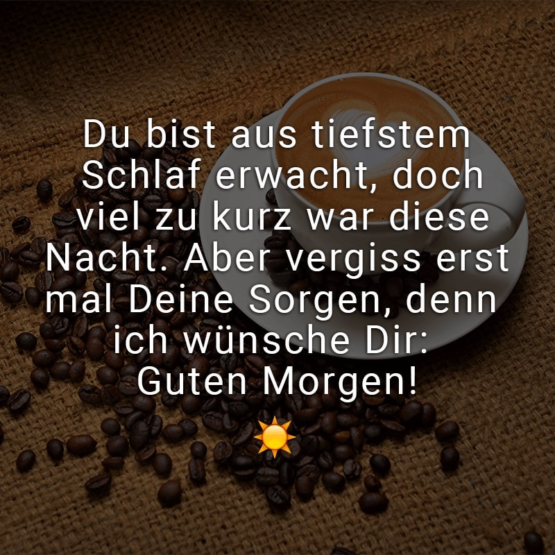 Du bist aus tiefstem Schlaf erwacht,
doch viel zu kurz war diese Nacht.
Aber vergiss erstmal Deine Sorgen,
denn ich wünsche Dir: Guten Morgen!