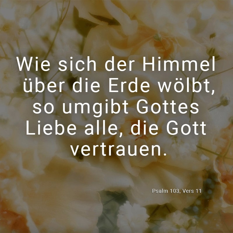Wie sich der Himmel über die Erde wölbt, so umgibt Gottes Liebe alle, die Gott vertrauen.
(Psalm 103, Vers 11)
