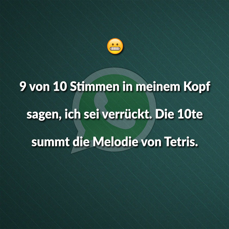 9 von 10 Stimmen in meinem Kopf sagen, ich sei verrückt. Die 10te summt die Melodie von Tetris.