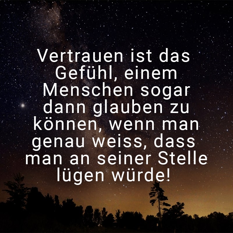 Vertrauen ist das Gefühl, einem Menschen sogar dann glauben zu können, wenn man genau weiss, dass man an seiner Stelle lügen würde!